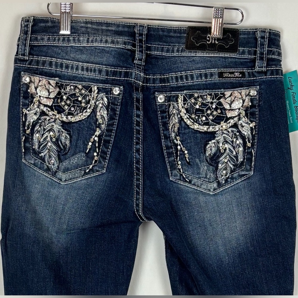 Miss Me Dark Blue Bootcut Jeans with Dream Catcher Pockets